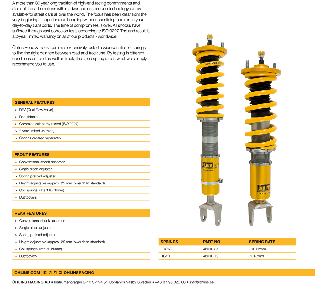 Öhlins Road & Track Coilovers for Honda S2000 AP1/AP2 1999-2009