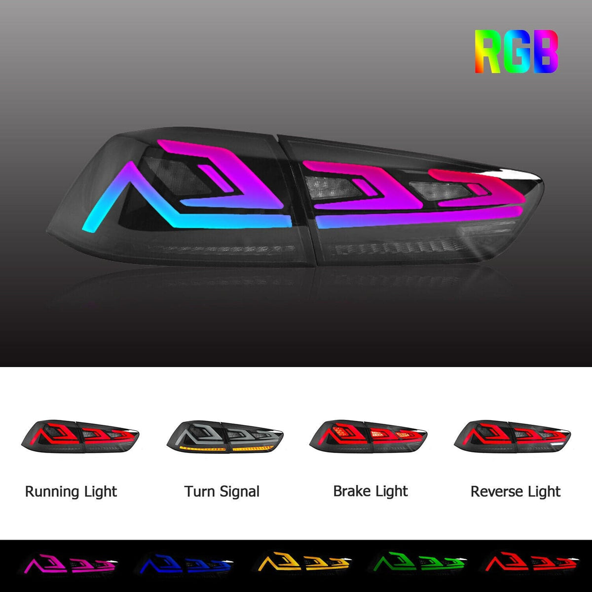 2007-2017 MITSUBISHI LANCER RGB DYNAMIC LED TAIL LIGHTS - iilumo