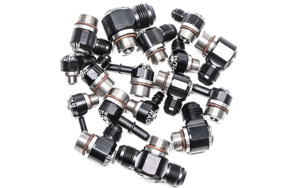 Radium 20-1000-0606-375 Swivel Banjo Bulkhead Fitting, 6AN ORB, 3/8" SAE Quick Connect Male to 6AN Male