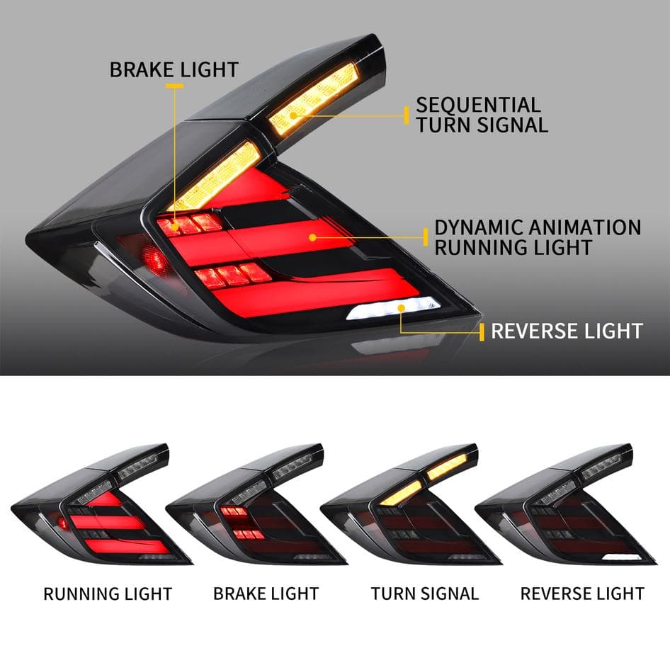 2017-2021 HONDA CIVIC HATCH MUGEN STYLE SEQUENTIAL LED TAIL LIGHTS - iilumo