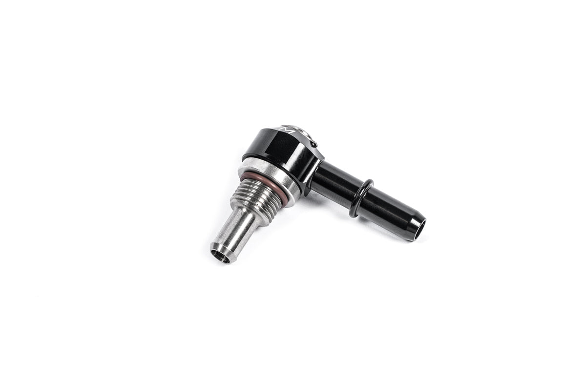 Radium Engineering 20-1000-06375-85 Swivel Banjo Bulkhead Fitting, 6AN ORB, 8.5mm Barb to 3/8" SAE Quick Connect Male