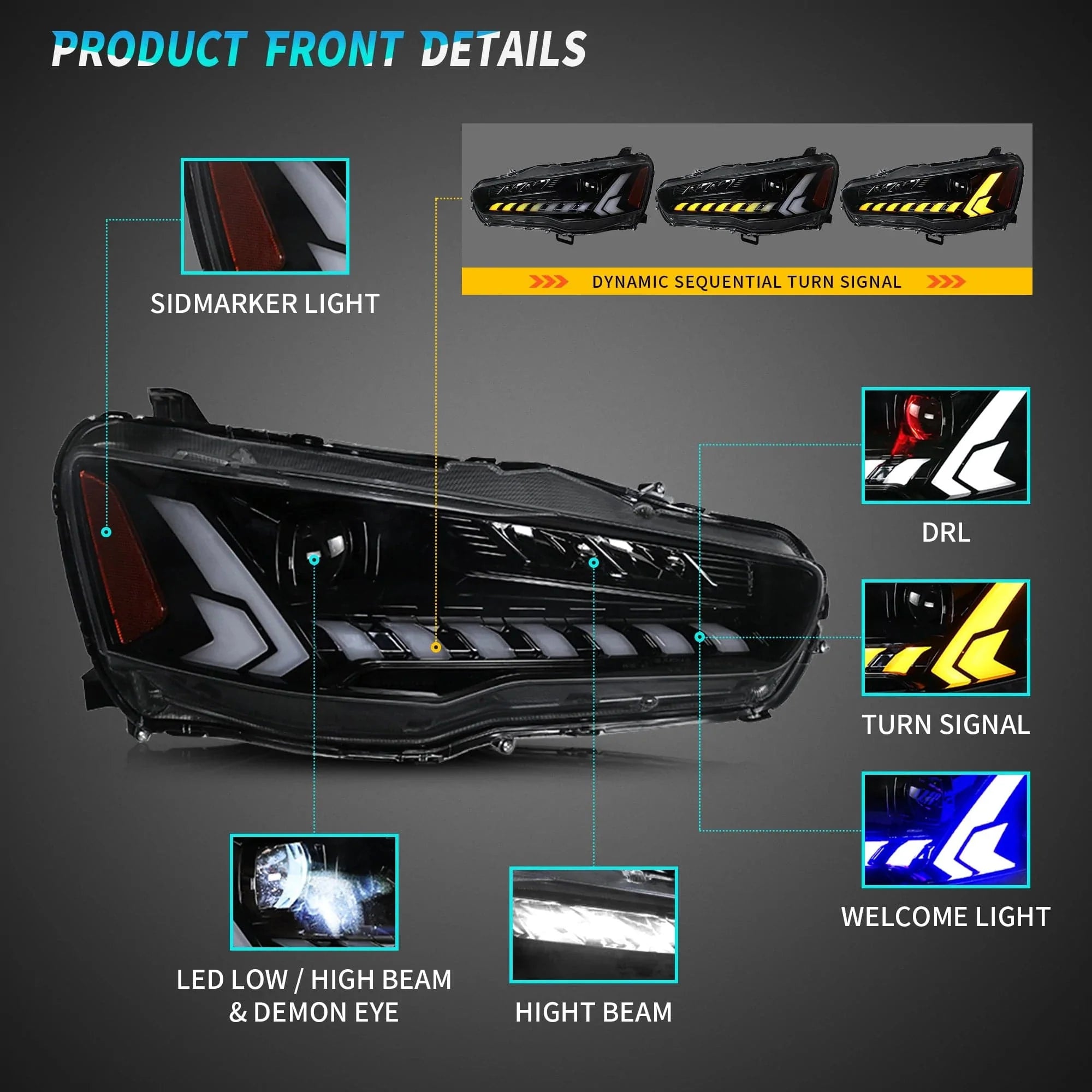 2007-2017 MITSUBISHI LANCER V2 SEQUENTIAL LED HEADLIGHTS - iilumo
