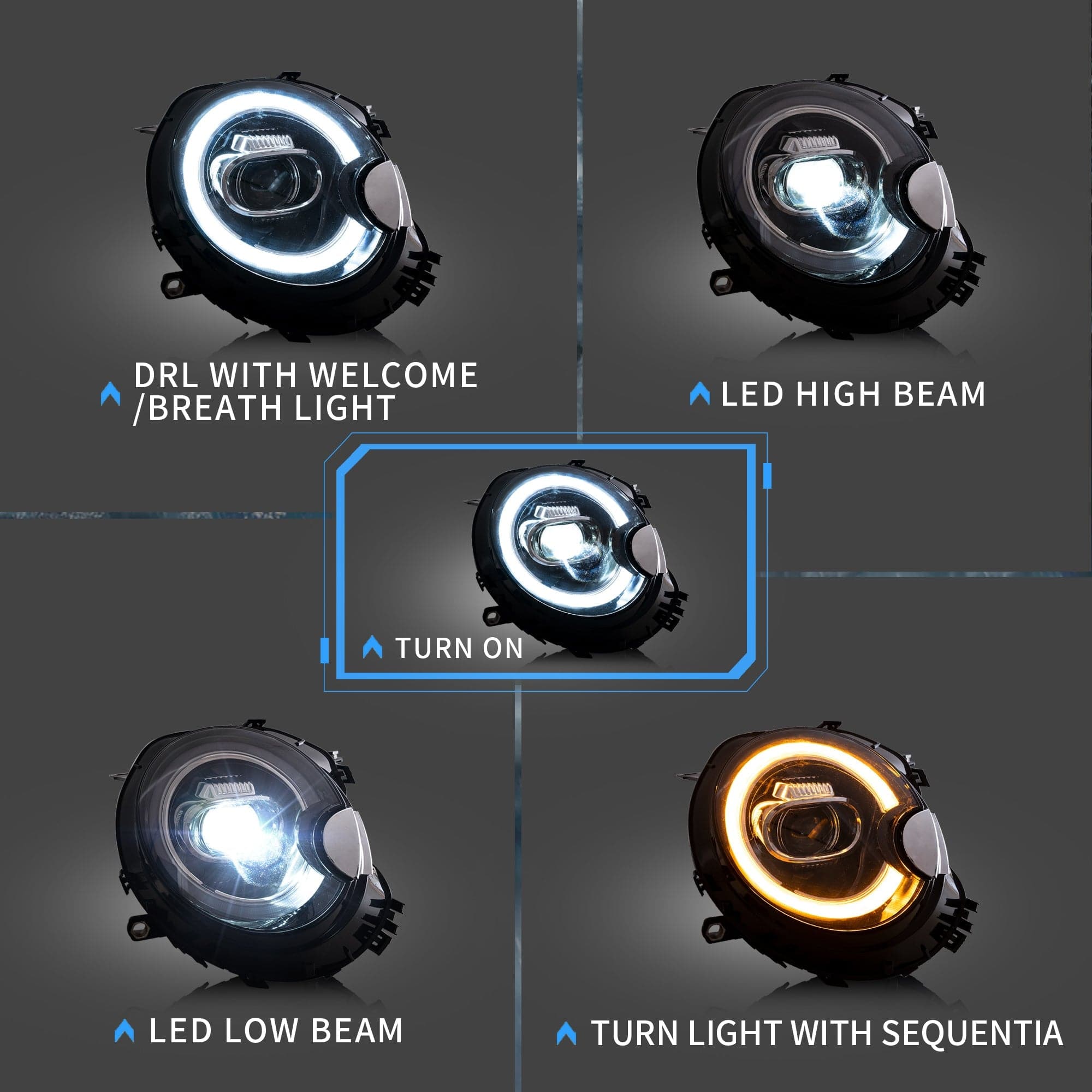2008-2015 MINI COOPER R55 R56 R57 R58 R59 SEQUENTIAL LED HEADLIGHTS