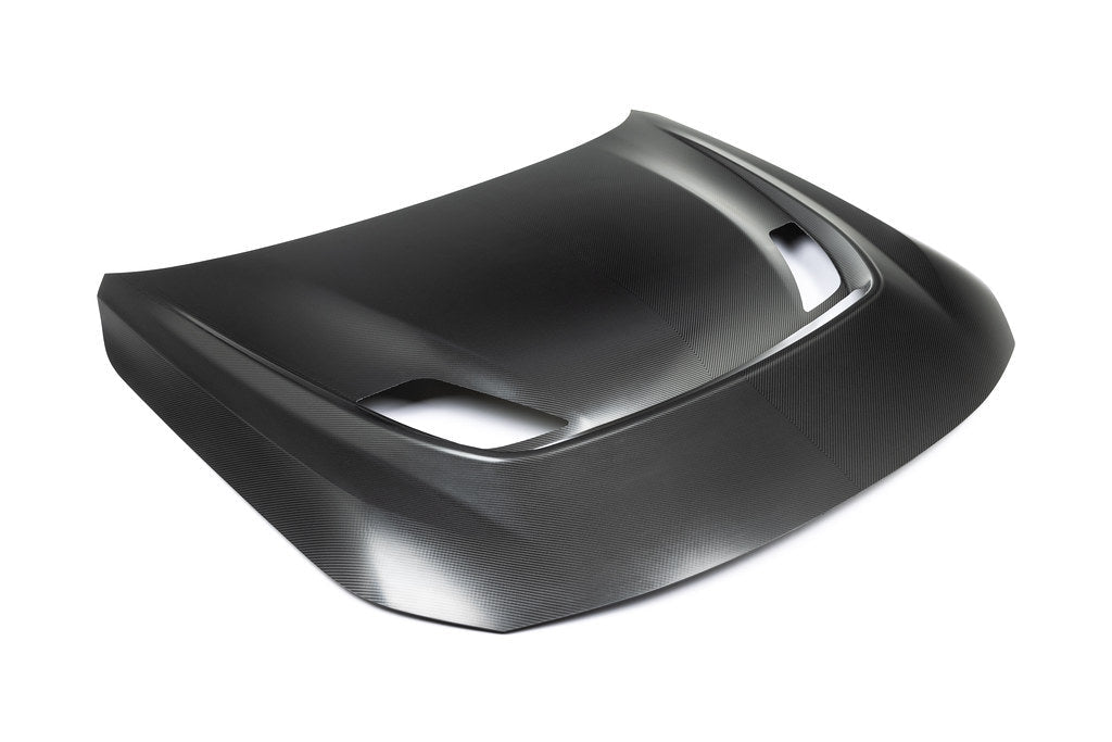 Alpha N G87 M2 Clubsport carbon vented hood on white background, showcasing lightweight exterior car modification.