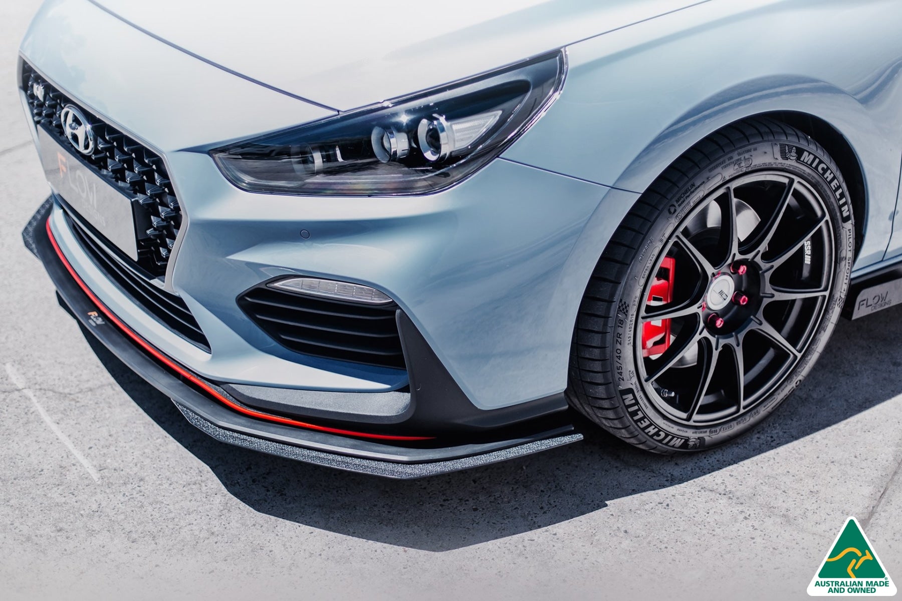 Flow Designs RETURNED STOCK - i30N Hatch PD (2018-2020) Front Lip Splitter & Reinforcement Brackets - GLOSS BLACK - iilumolab