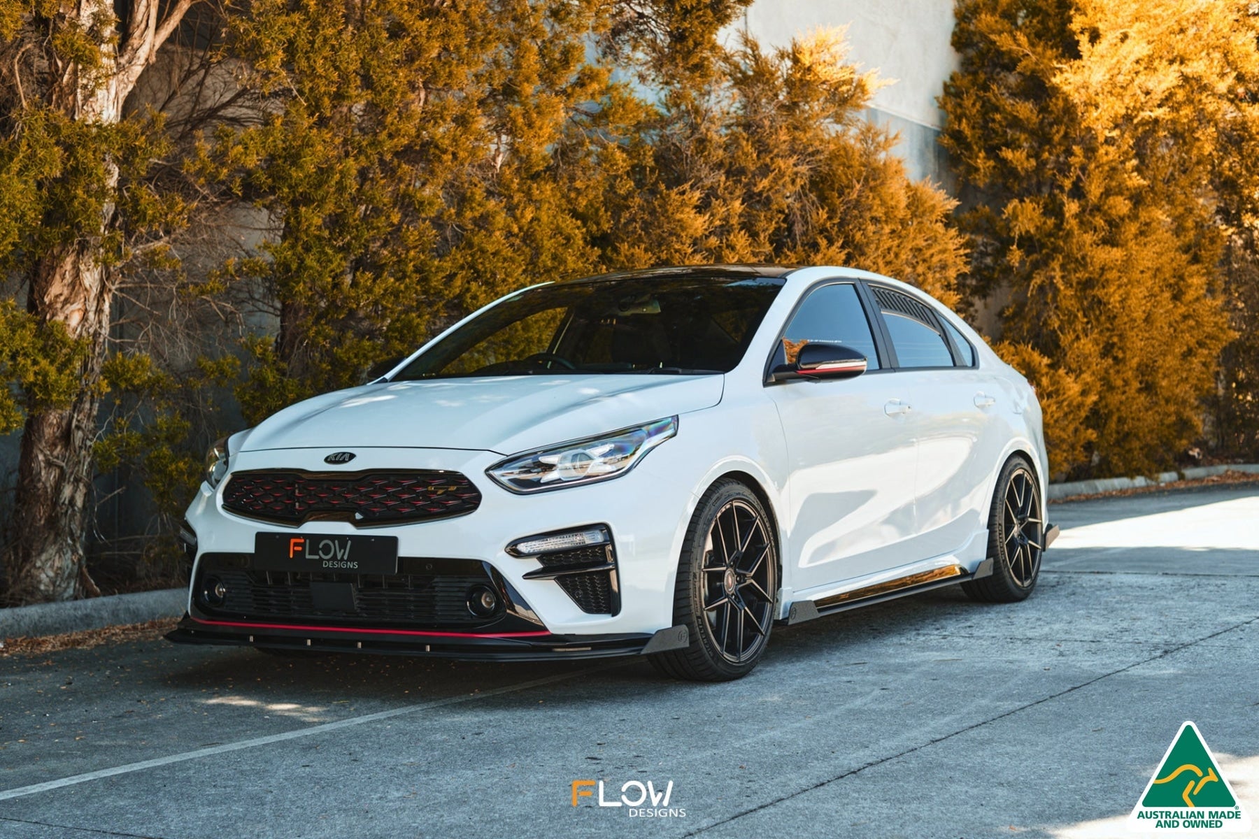 Flow Designs DISCONTINUED SANDED MATTE FINISH - Cerato GT PFL Front Lip Splitter & Reinforcement Brackets - iilumolab