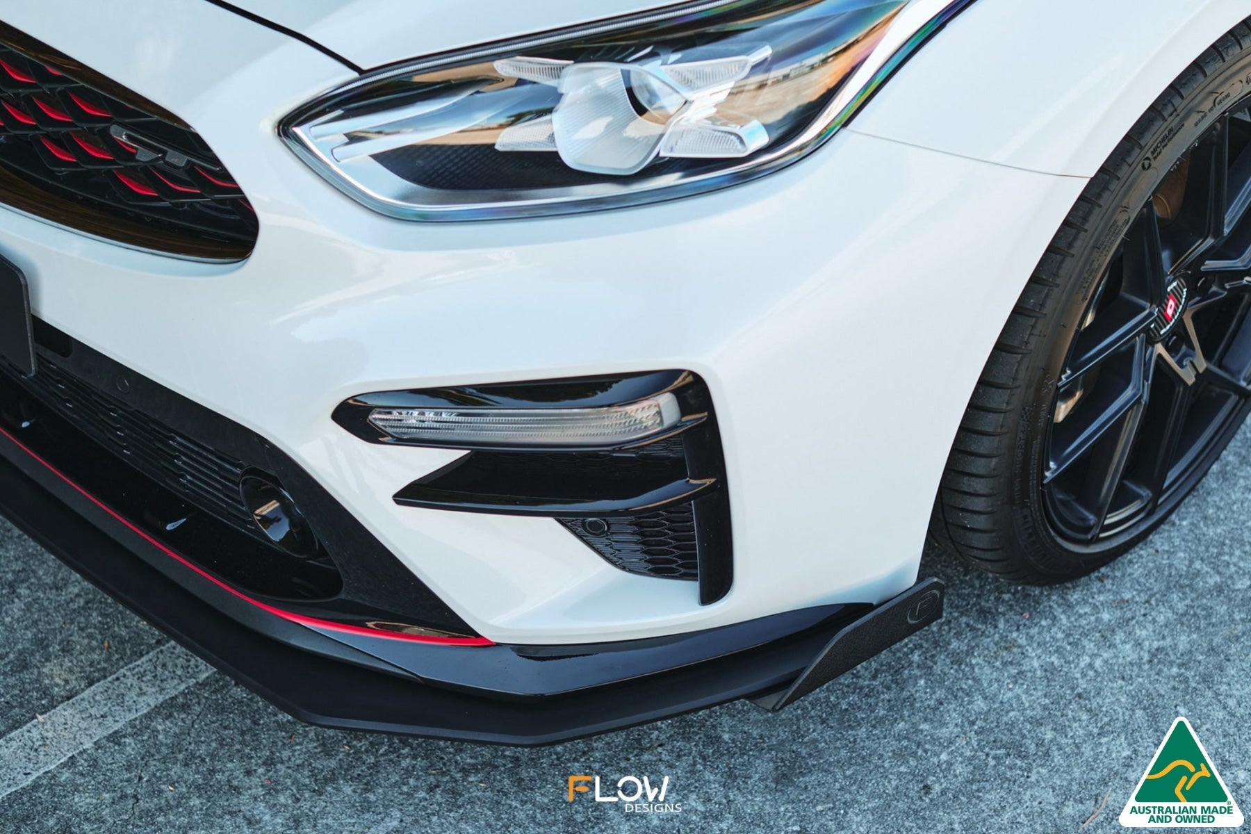 Flow Designs DISCONTINUED SANDED MATTE FINISH - Cerato GT PFL Front Lip Splitter & Reinforcement Brackets - iilumolab