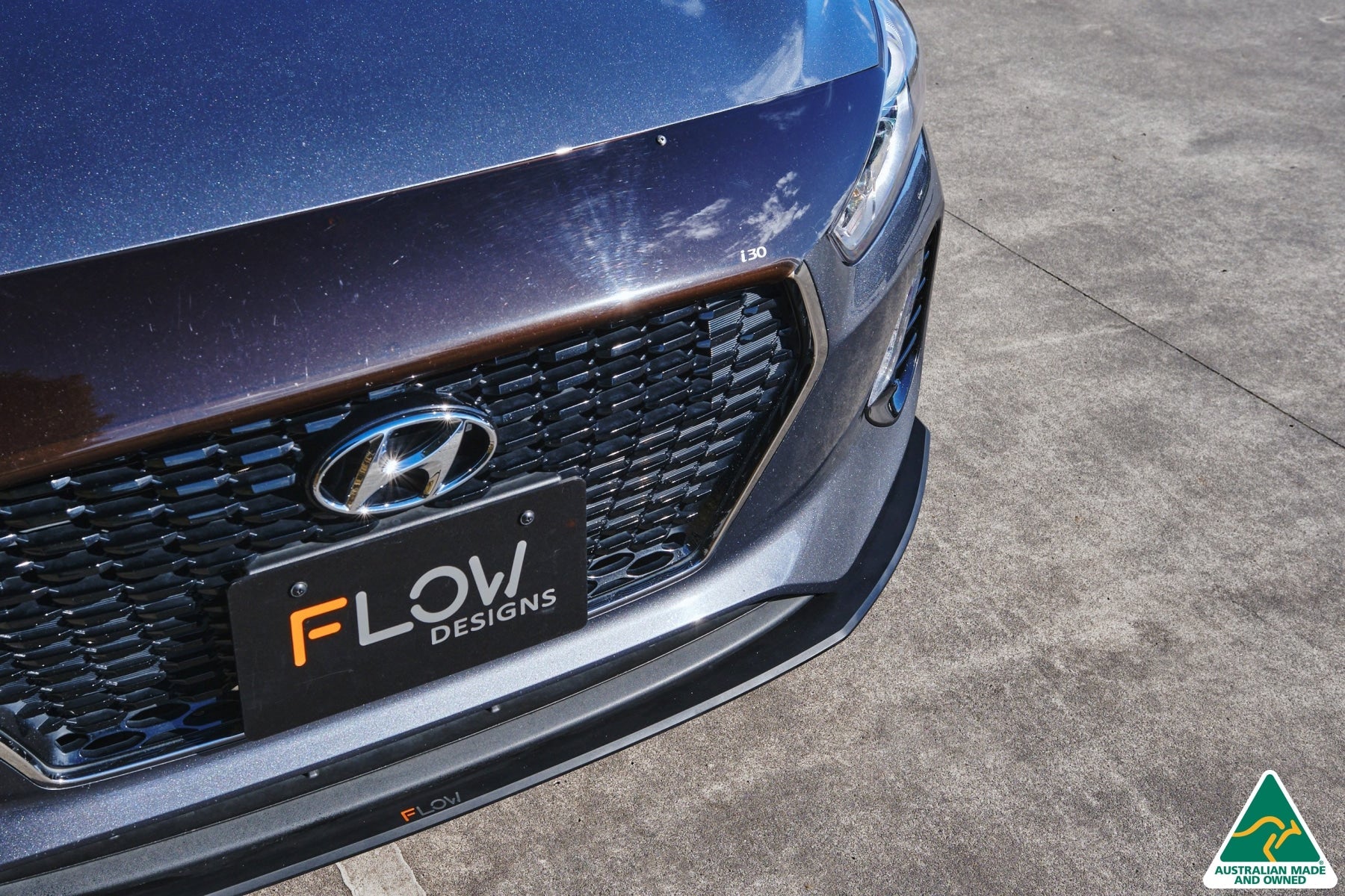 Flow Designs DISCONTINUED SANDED MATTE FINISH - i30 Hatch PD1, PD2 2018-2020 Front Lip Splitter & Mounting Brace - iilumolab