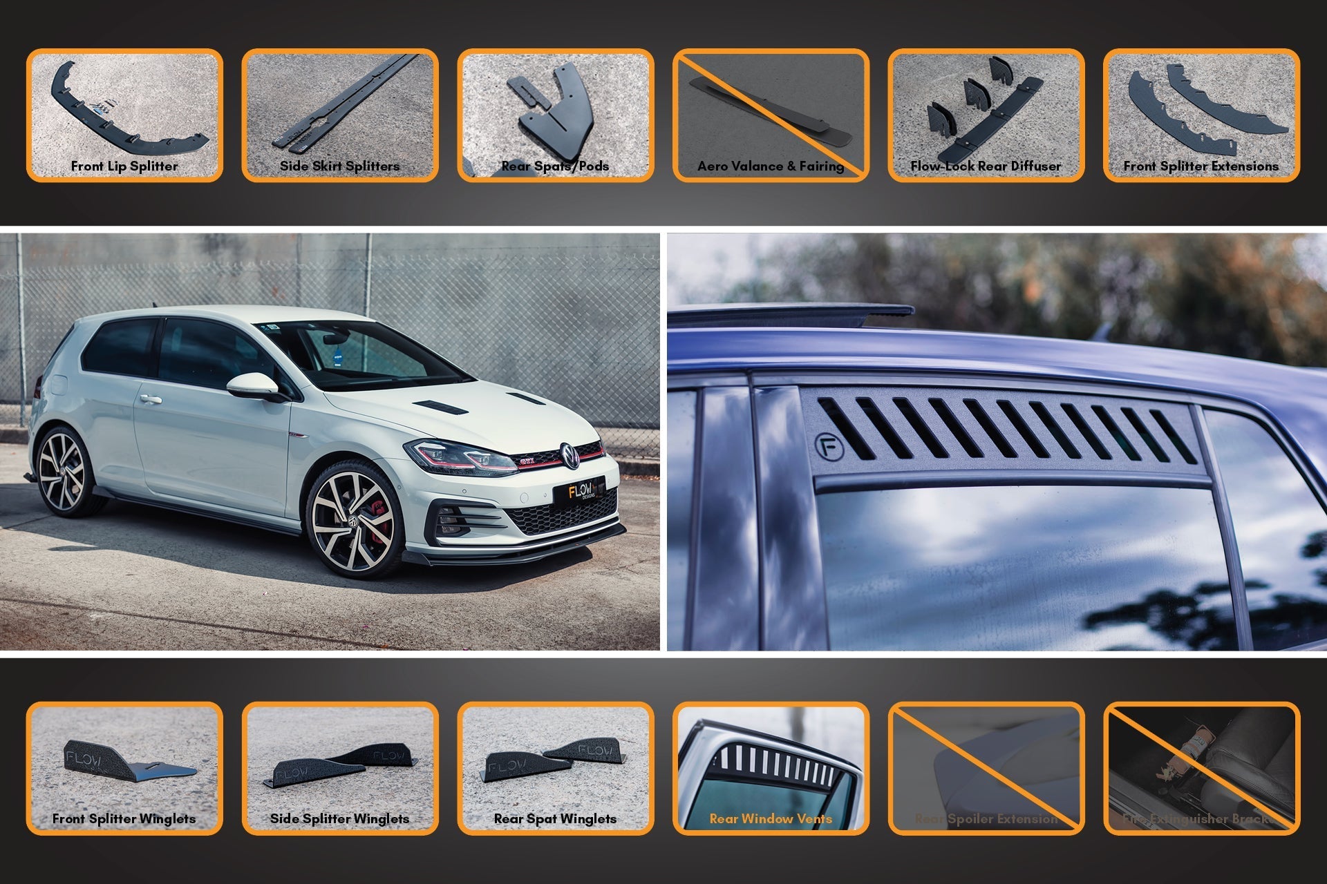 Flow Designs MK7.5 Golf GTI Full Lip Splitter Set with Flow-Lock Rear Diffuser - iilumolab