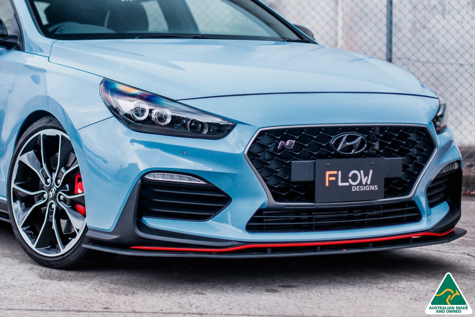 Flow Designs RETURNED STOCK - i30N Hatch PD (2018-2020) Front Lip Splitter & Reinforcement Brackets - GLOSS BLACK - iilumolab