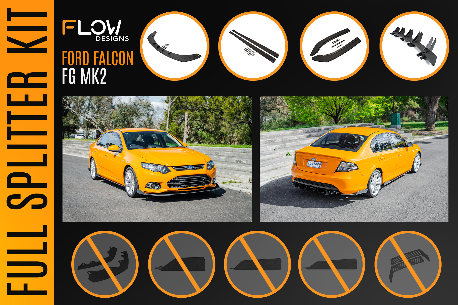 Flow Designs Ford Falcon FG MK2 Full Lip Splitter Set - iilumolab
