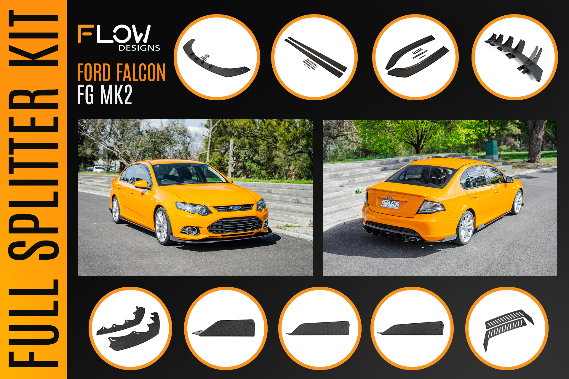 Flow Designs Ford Falcon FG MK2 Full Lip Splitter Set - iilumolab