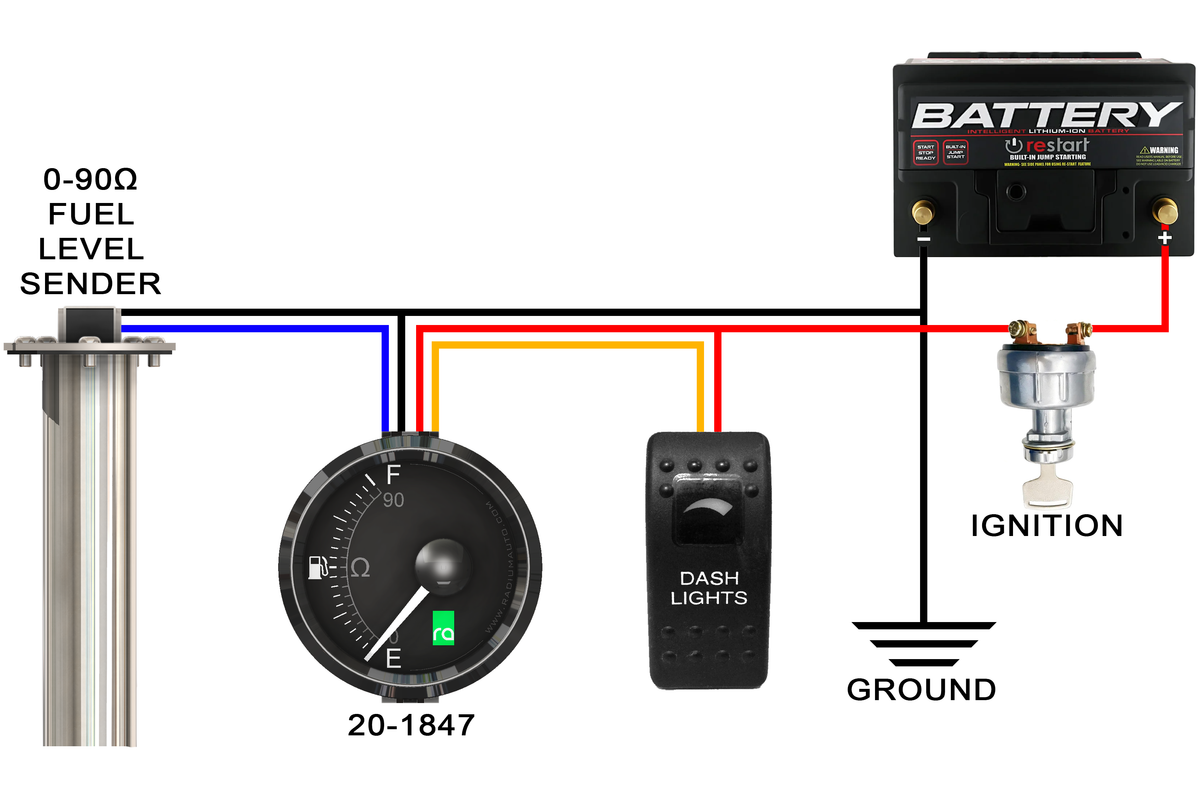 Radium 52mm Fuel Level Gauge, 0-90 Ohm