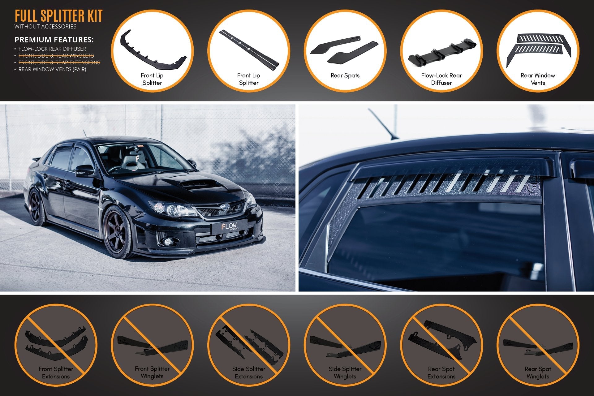 Flow Designs Impreza WRX / STI G3 Sedan FL Full Lip Splitter Set - iilumolab