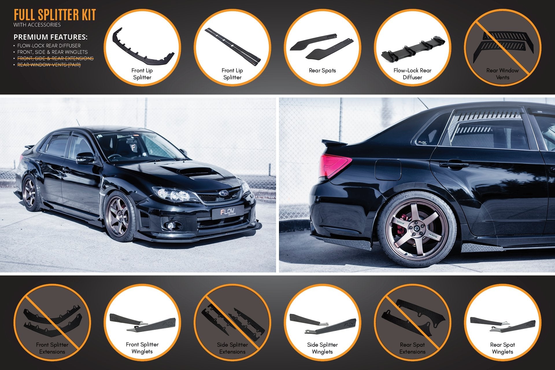 Flow Designs Impreza WRX / STI G3 Sedan FL Full Lip Splitter Set - iilumolab