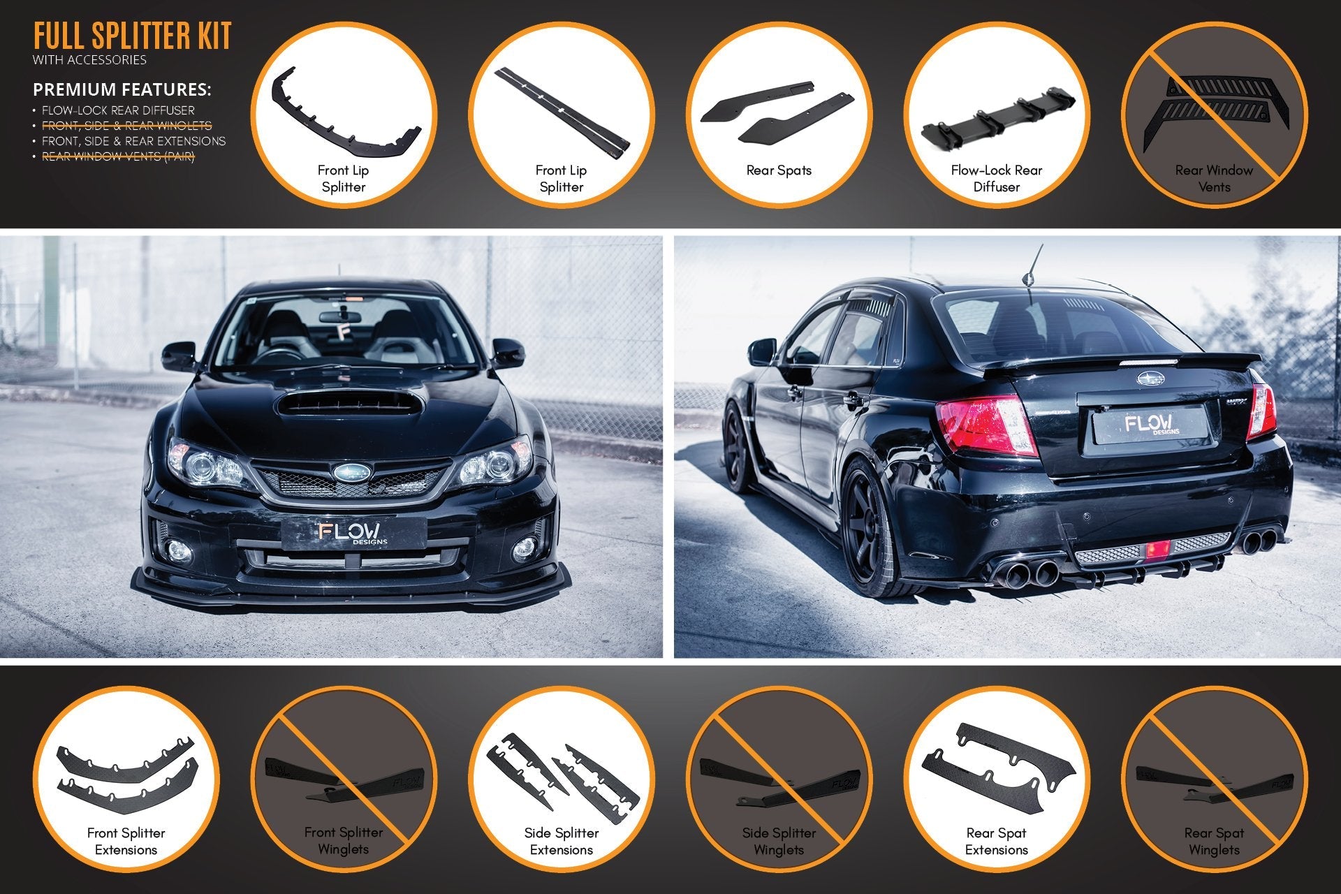Flow Designs Impreza WRX / STI G3 Sedan FL Full Lip Splitter Set - iilumolab