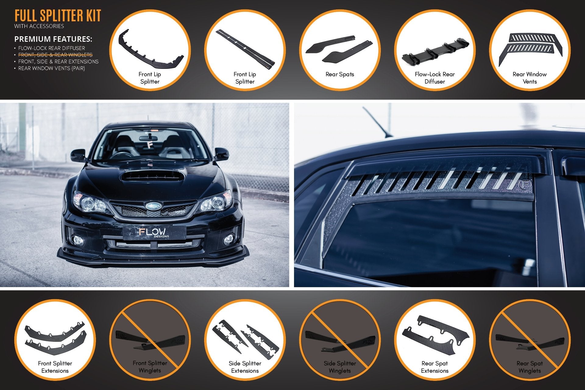 Flow Designs Impreza WRX / STI G3 Sedan FL Full Lip Splitter Set - iilumolab