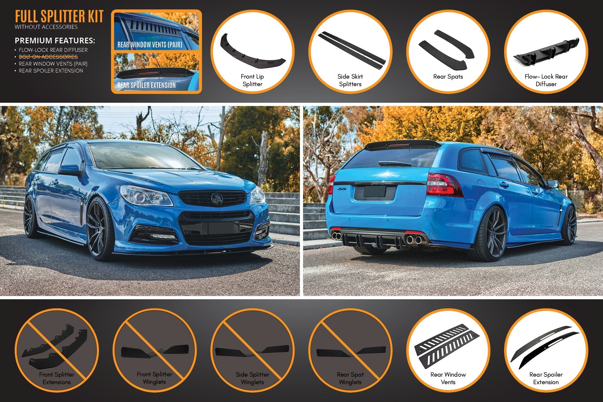 Flow Designs VF Commodore S1 Wagon Full Lip Splitter Set - iilumolab