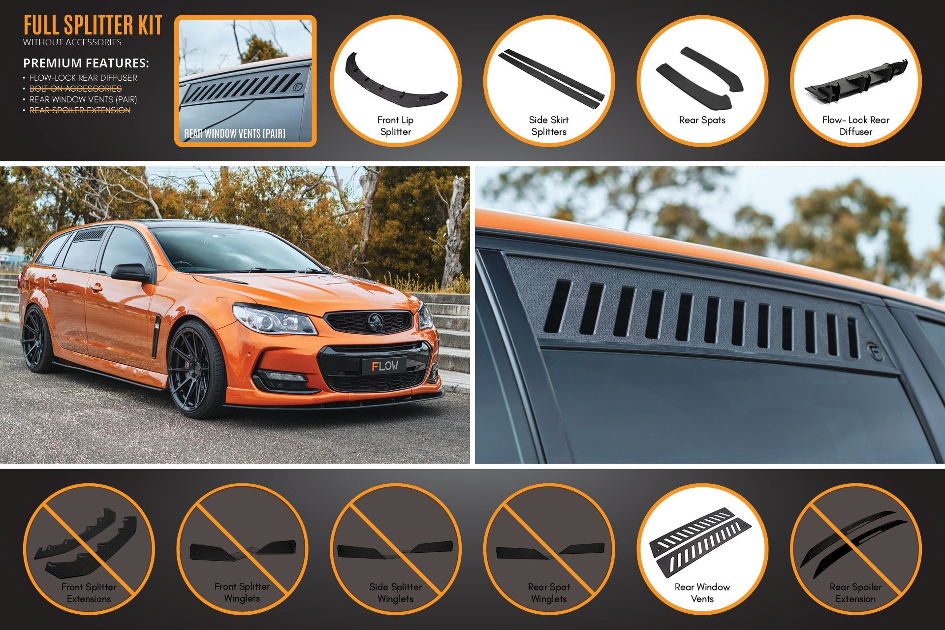 Flow Designs VF Commodore S2 Wagon Full Lip Splitter Set - iilumolab