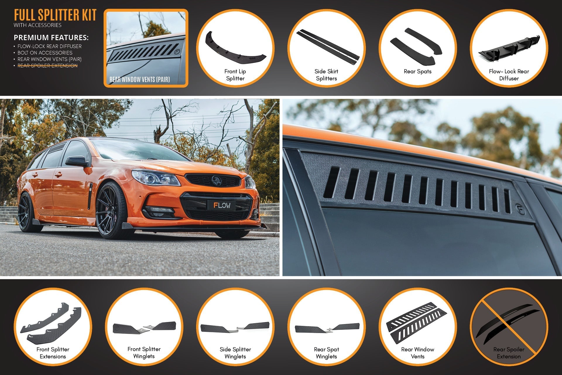 Flow Designs VF Commodore S2 Wagon Full Lip Splitter Set - iilumolab