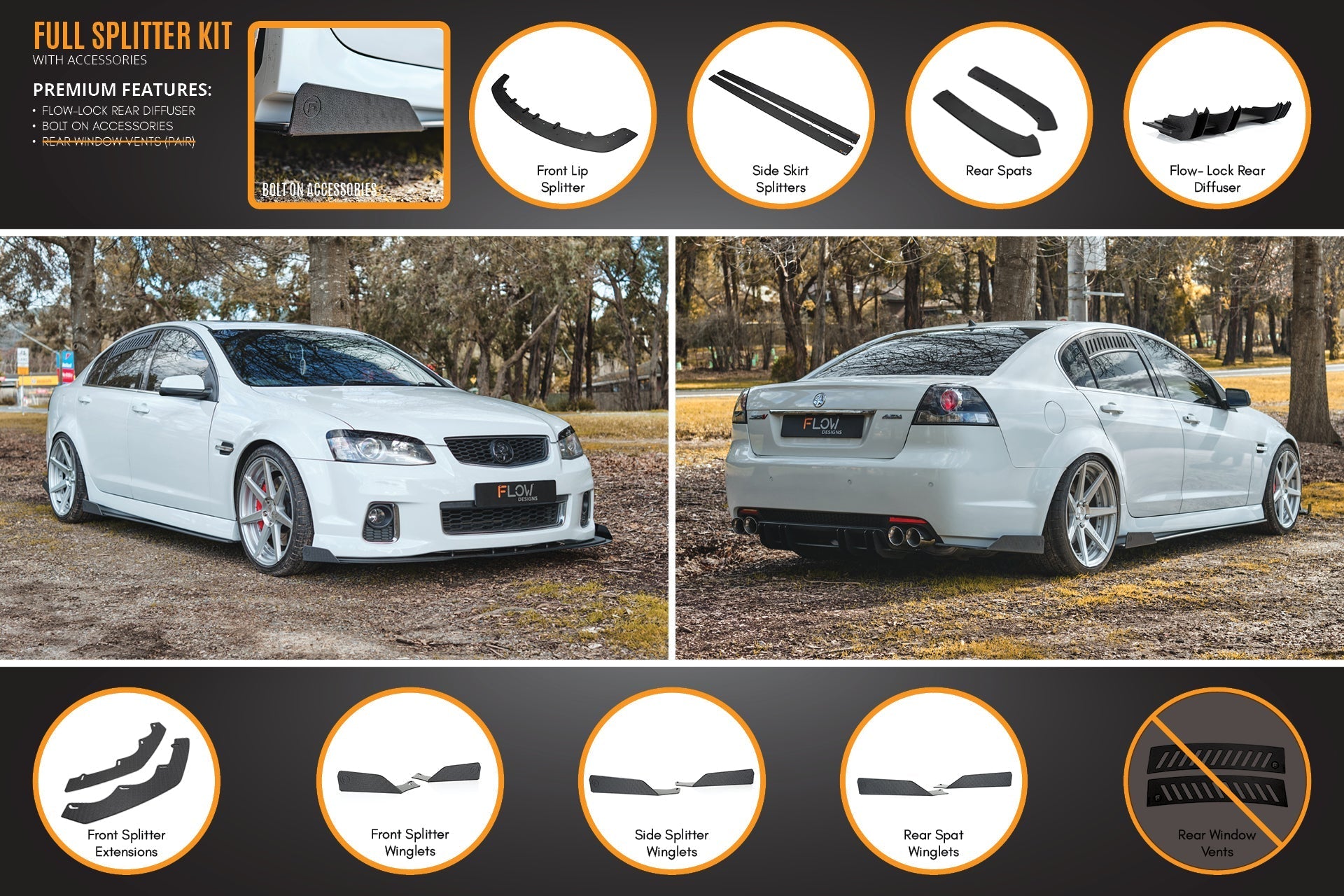 VE Commodore S2 Sedan Full Lip Splitter Set - iilumolab