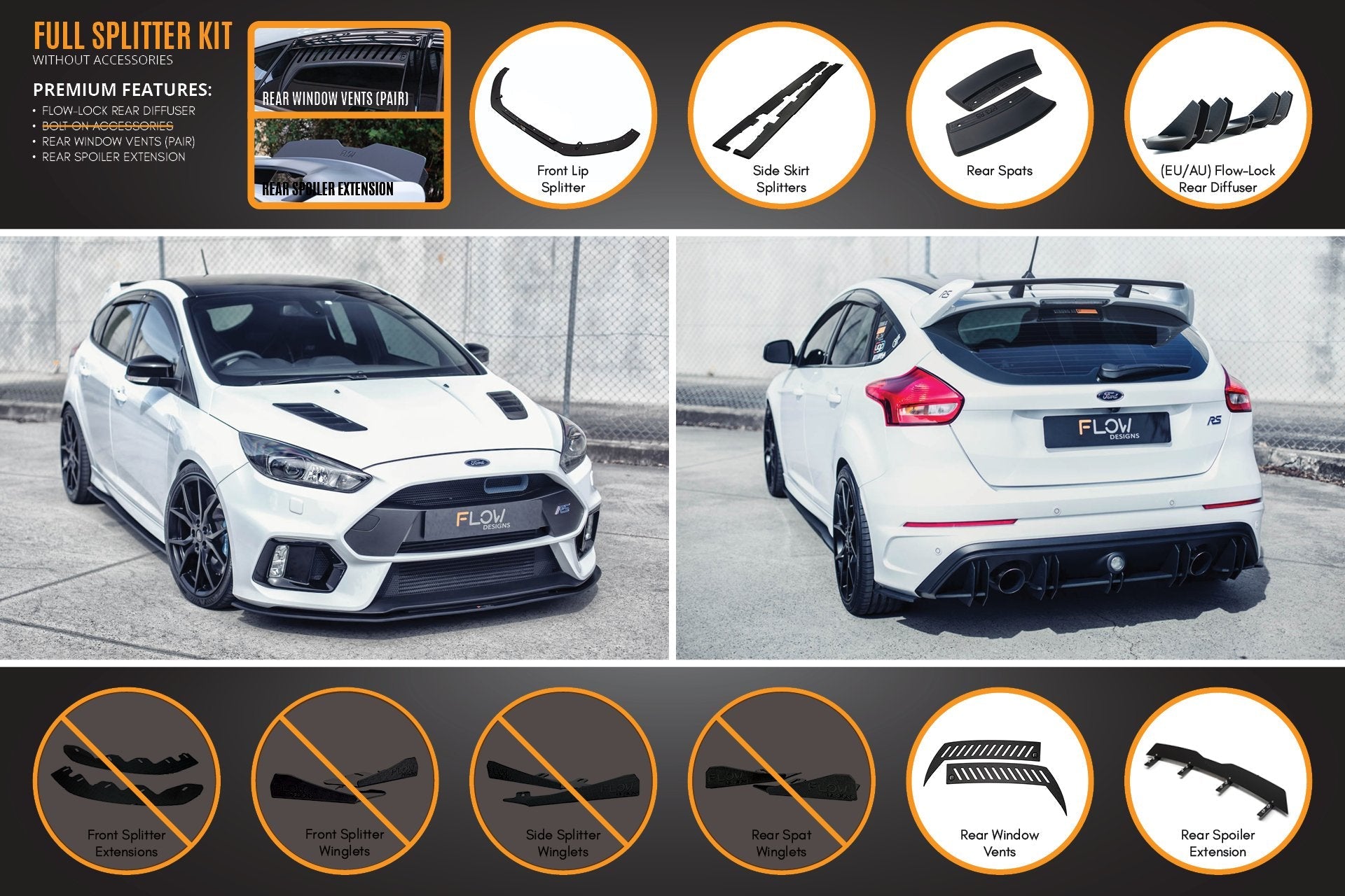 MK3 Focus RS Full Lip Splitter Set