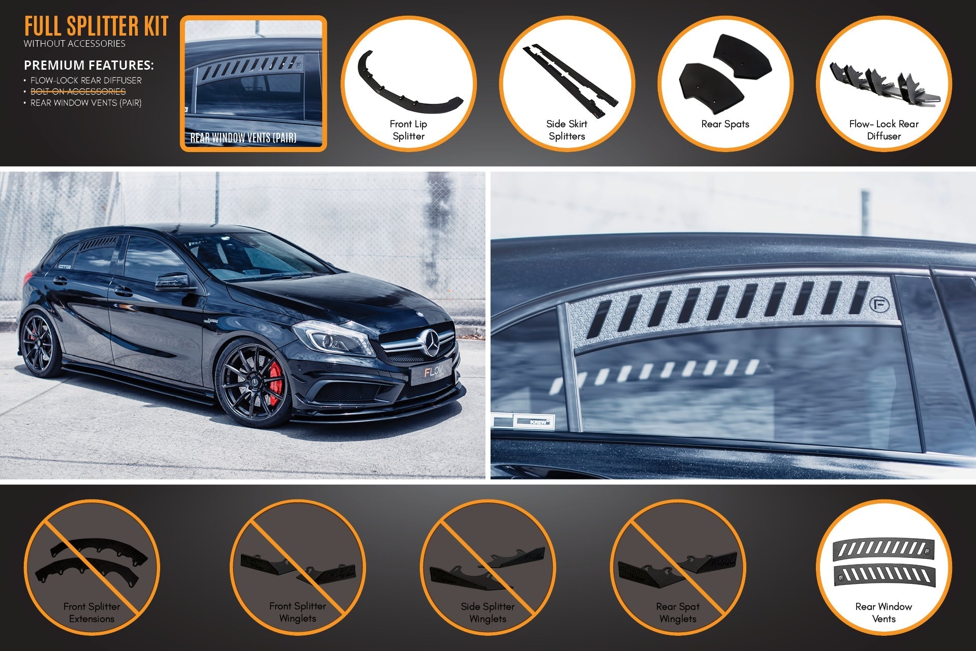 Flow Designs A45 AMG W176 (PFL) Full Lip Splitter Set - iilumolab
