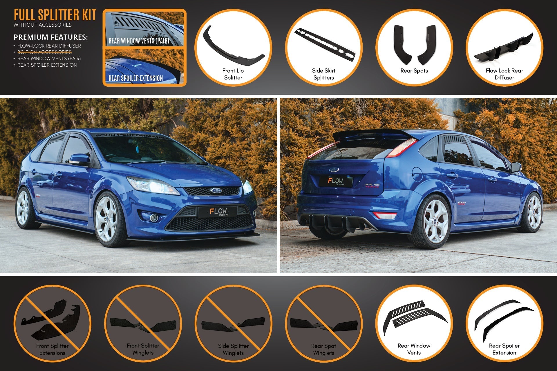 Flow Designs XR5 Focus Turbo V3 Full Lip Splitter Set - iilumolab