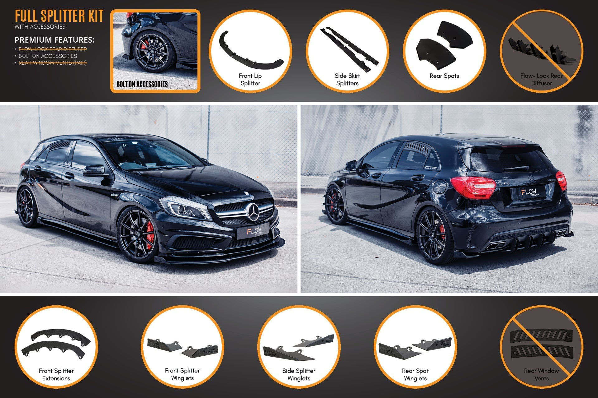 Flow Designs A45 AMG W176 (PFL) Full Lip Splitter Set - iilumolab