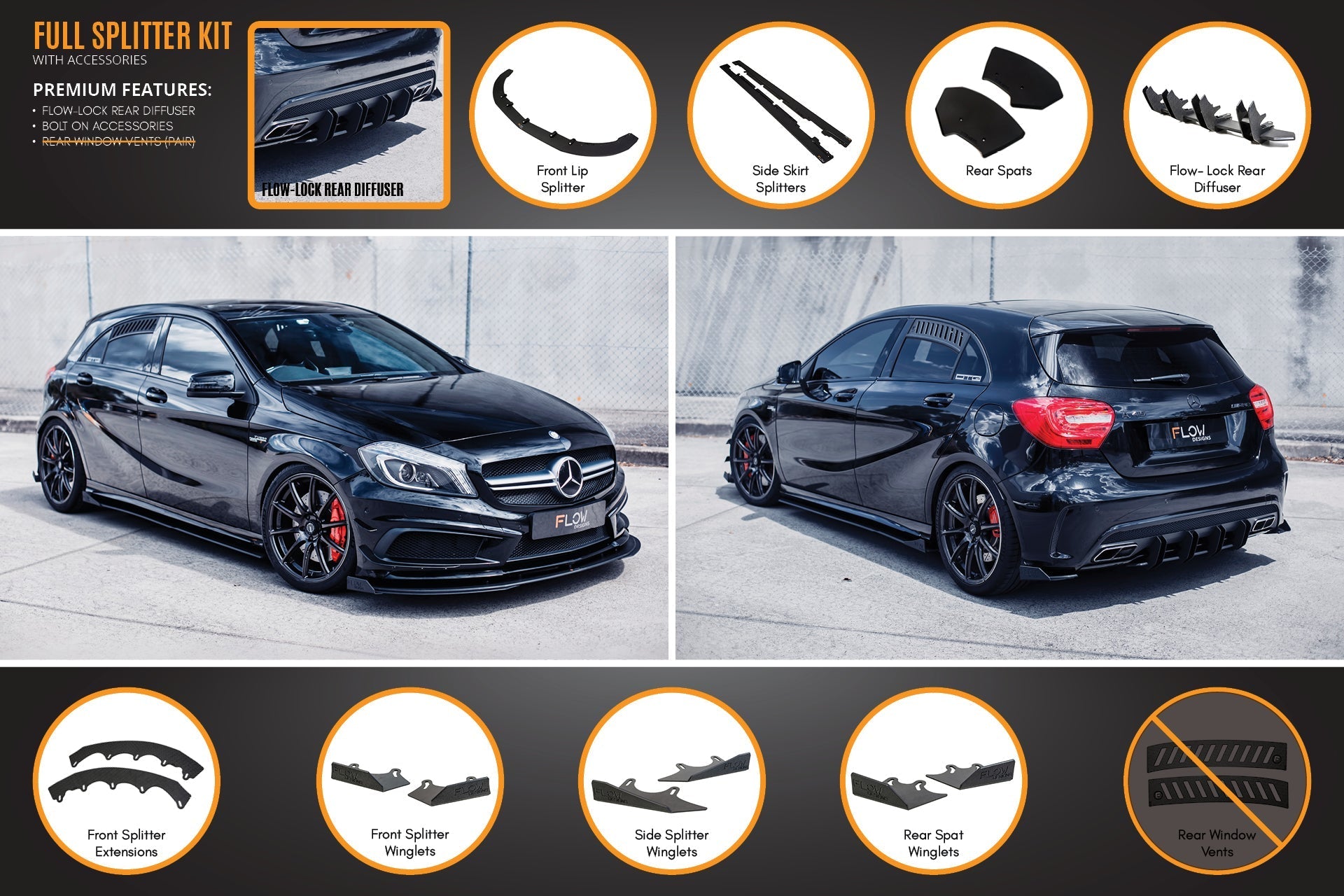 Flow Designs A45 AMG W176 (PFL) Full Lip Splitter Set - iilumolab
