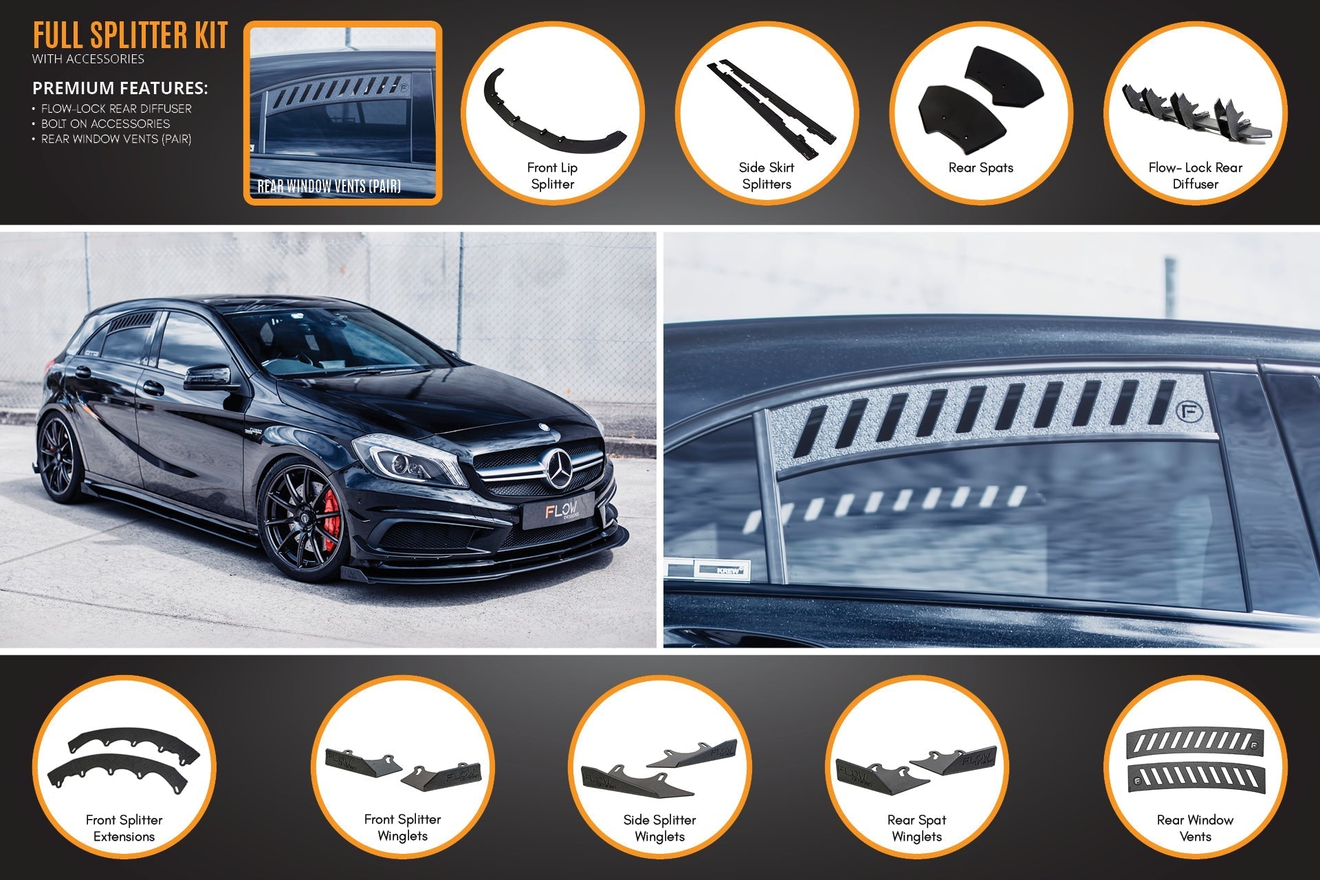 Flow Designs A45 AMG W176 (PFL) Full Lip Splitter Set - iilumolab