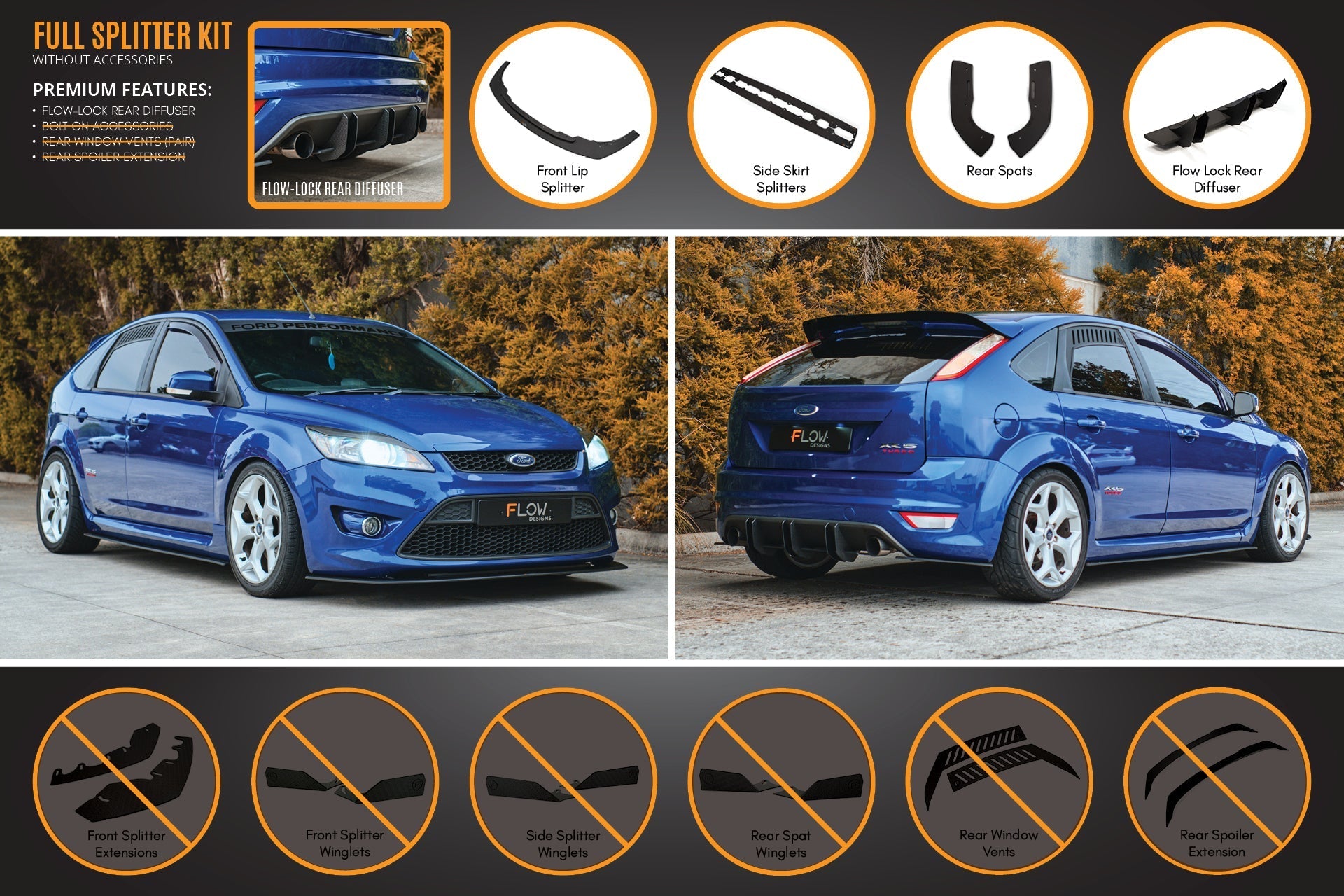 Flow Designs XR5 Focus Turbo V3 Full Lip Splitter Set - iilumolab