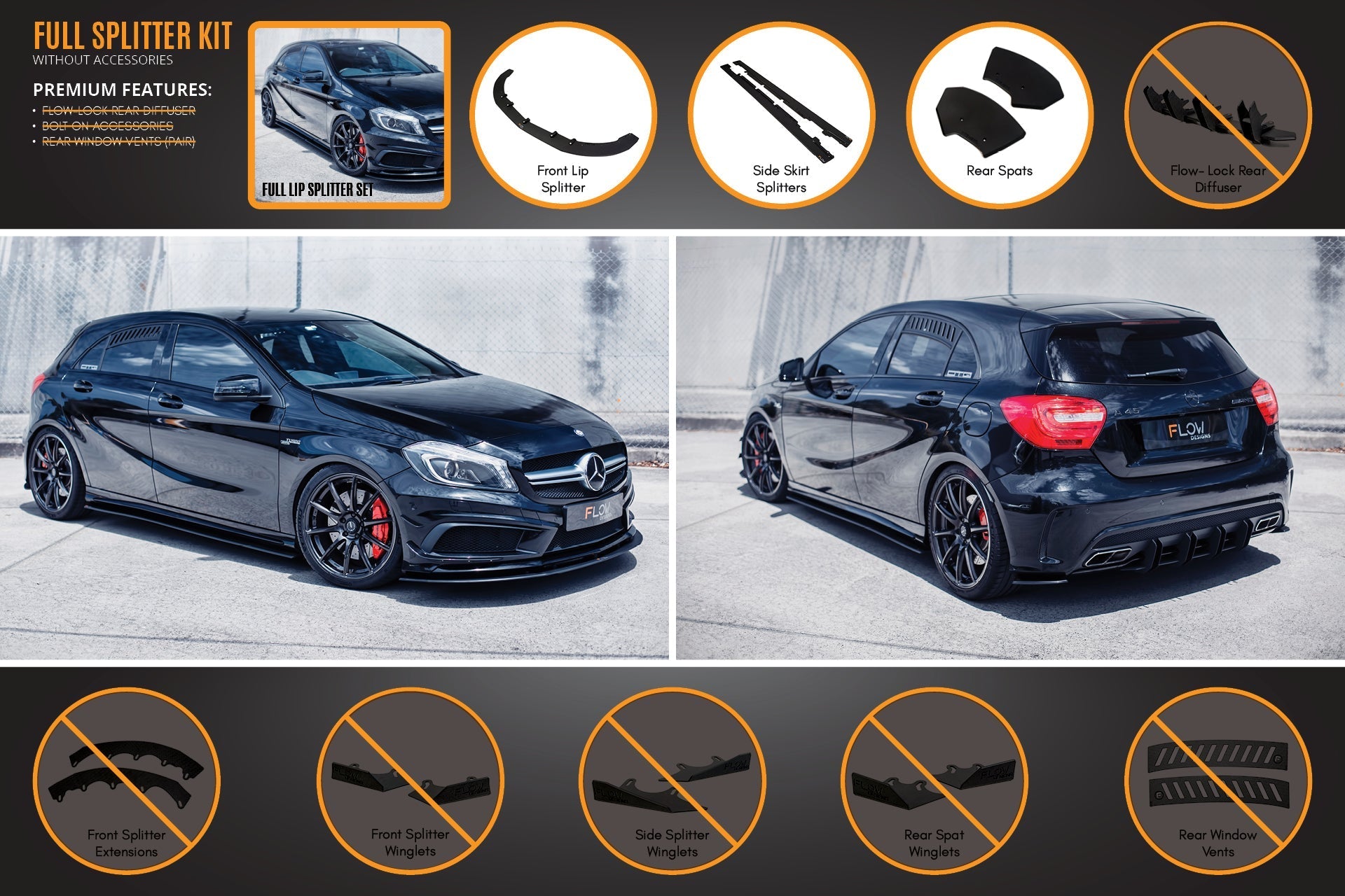 Flow Designs A45 AMG W176 (PFL) Full Lip Splitter Set - iilumolab