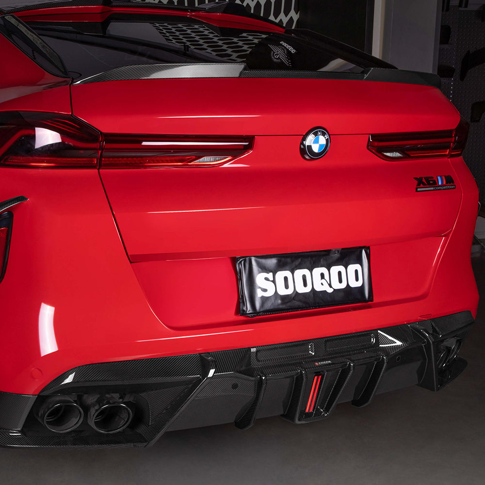 Sooqoo Pre Pregged Dry Carbon Fiber Diffuser for BMW X6M F96 with Brake Light