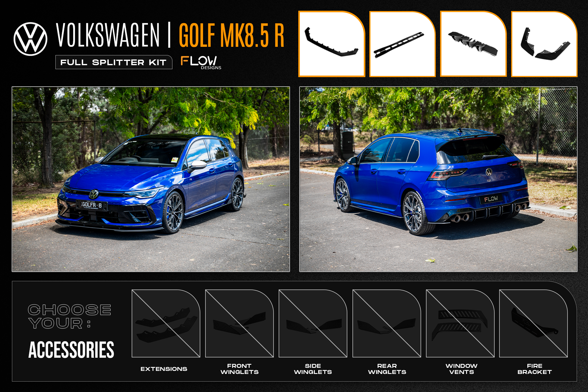 Flow Designs MK8.5 Golf R Full Lip Splitter Set - iilumolab