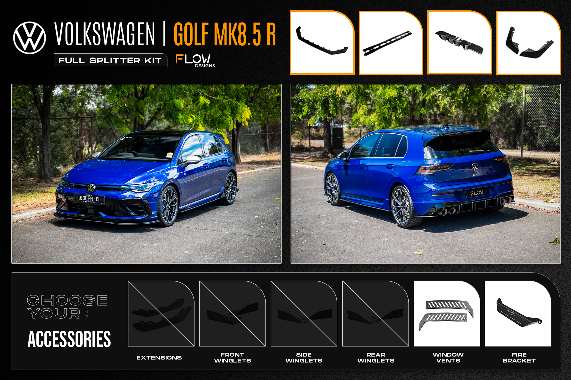 Flow Designs MK8.5 Golf R Full Lip Splitter Set - iilumolab