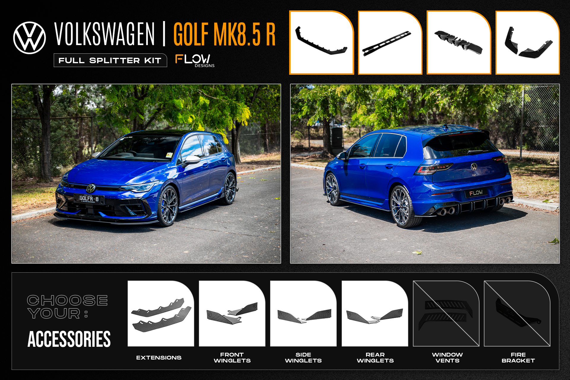 Flow Designs MK8.5 Golf R Full Lip Splitter Set - iilumolab
