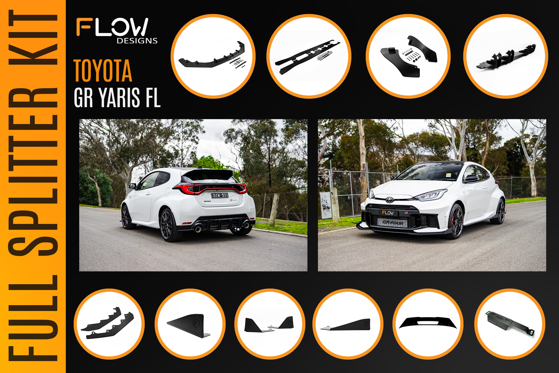 Flow Designs Toyota Yaris GR Gen2 2025 Full Lip Splitter Kit - iilumolab