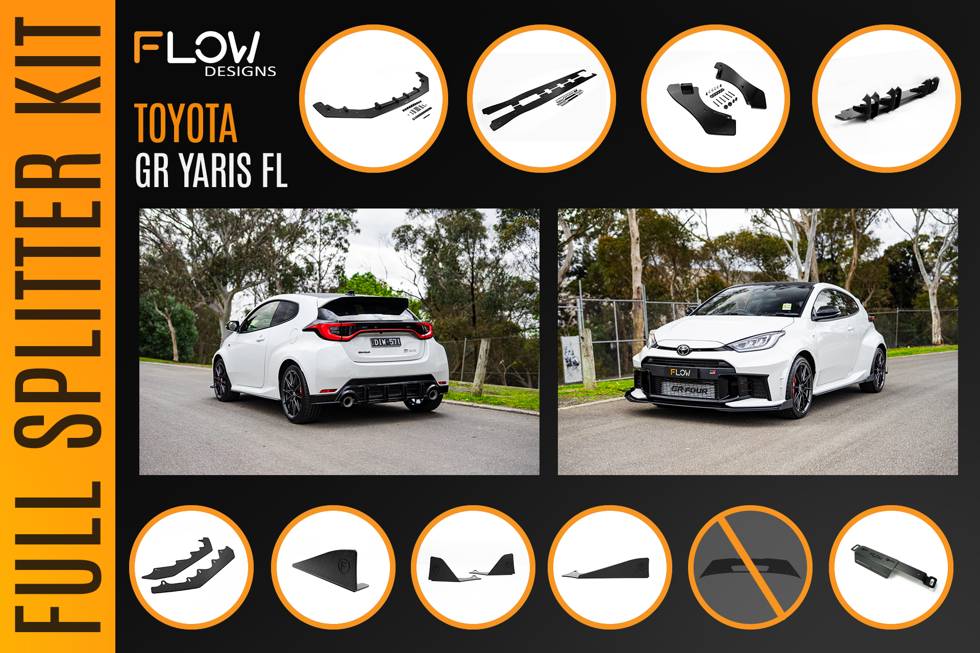 Flow Designs Toyota Yaris GR Gen2 2025 Full Lip Splitter Kit - iilumolab