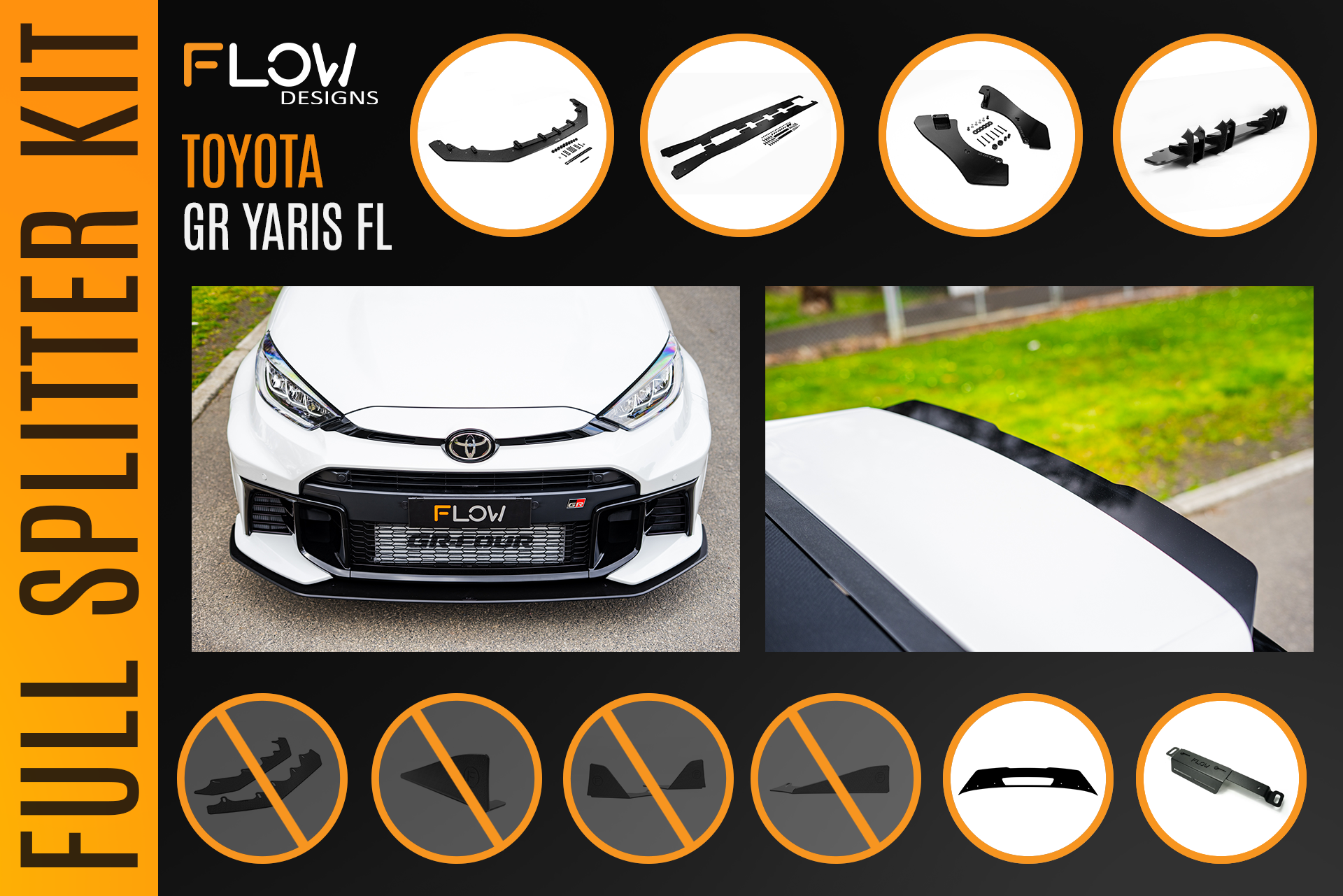 Flow Designs Toyota Yaris GR Gen2 2025 Full Lip Splitter Kit - iilumolab