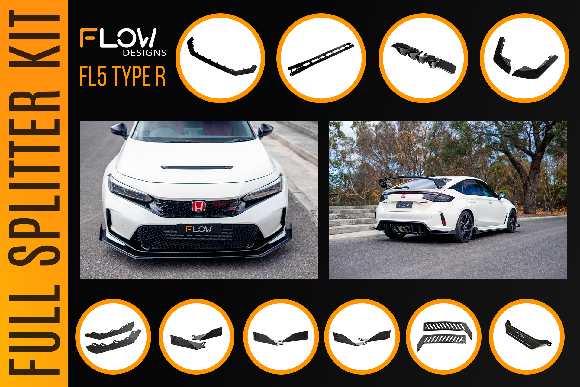 Flow Designs Honda FL5 Civic Type R - Full Lip Splitter Set - iilumolab