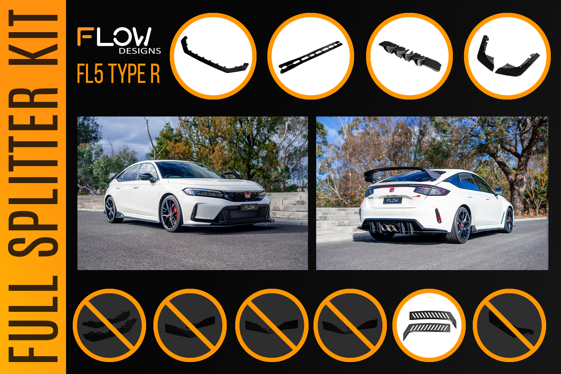 Flow Designs Honda FL5 Civic Type R - Full Lip Splitter Set - iilumolab