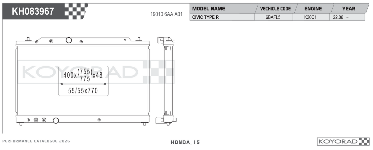 Koyorad Performance Radiator for Honda Civic Type R FL5 2023+ All-Aluminium