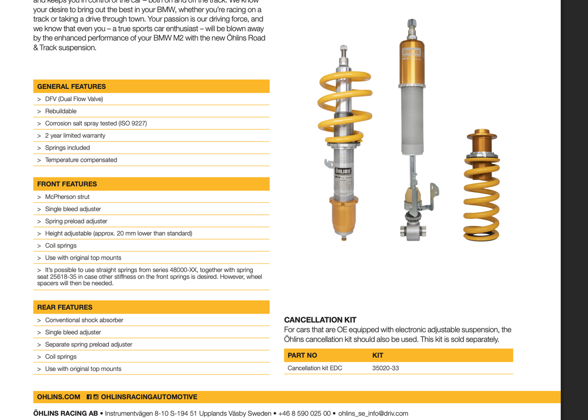 Öhlins Road & Track Coilovers for BMW M2 G87 / M3 G80 / M4 G82 RWD