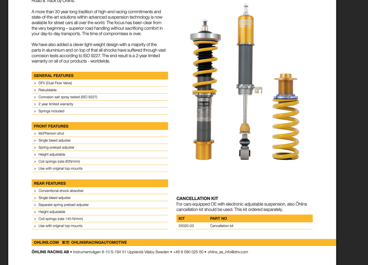 Öhlins Road & Track Coilovers for BMW 1/2/3/4 Series F20/F22/F30/G20/F32