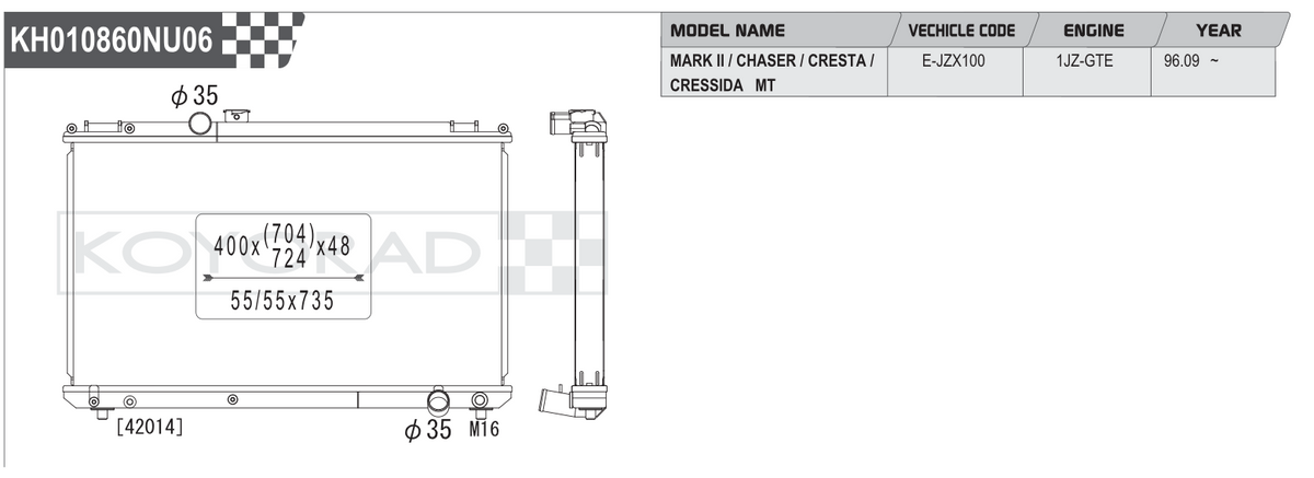 Koyorad Performance Radiator for Toyota Mark II / Chaser / Cresta / Cressida JZX100 1JZ-GTE MT 1996+