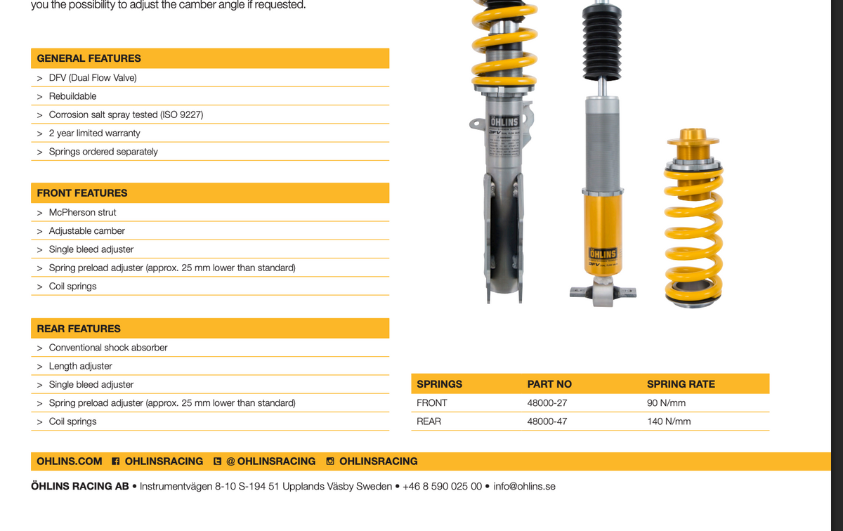 Öhlins Road & Track Coilovers for Ford Mustang EcoBoost / GT 2015-2017