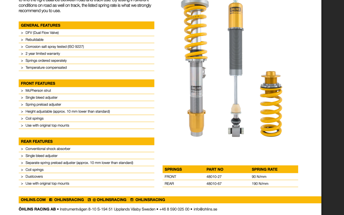 Öhlins Road & Track Coilovers for BMW M2 F87 / M3 F80 / M4 F82